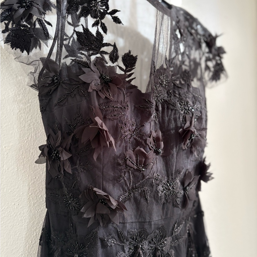 Formal Gown, David Meister black tulle with appliqué, floor length gown